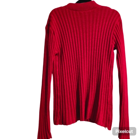 VINTAGE RED SWEATER relaxed-fit, cable-knit sweater. Dropped shoulders, lon - Picture 3 of 5